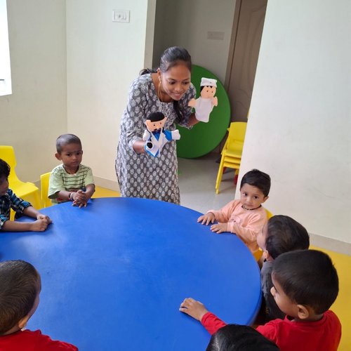 Storytelling session at Waddle Kids Preschool — building vocabulary and listening skills