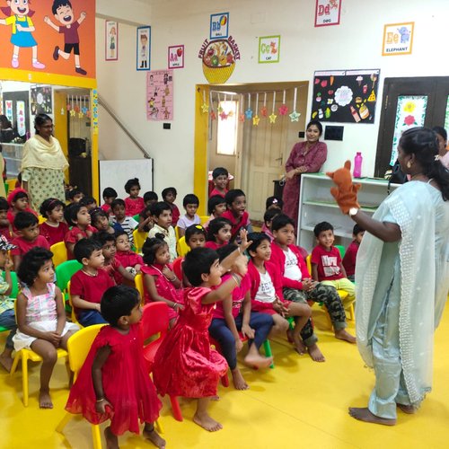 Interactive storytelling event at Waddle Kids Preschool Medavakkam — building language skills