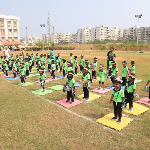 Annual Sports Day at Waddle Kids Preschool Chennai — children lined up for a running race