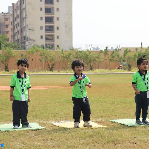 Fun sack race activity at Waddle Kids Annual Sports Day — LKG and UKG children participating